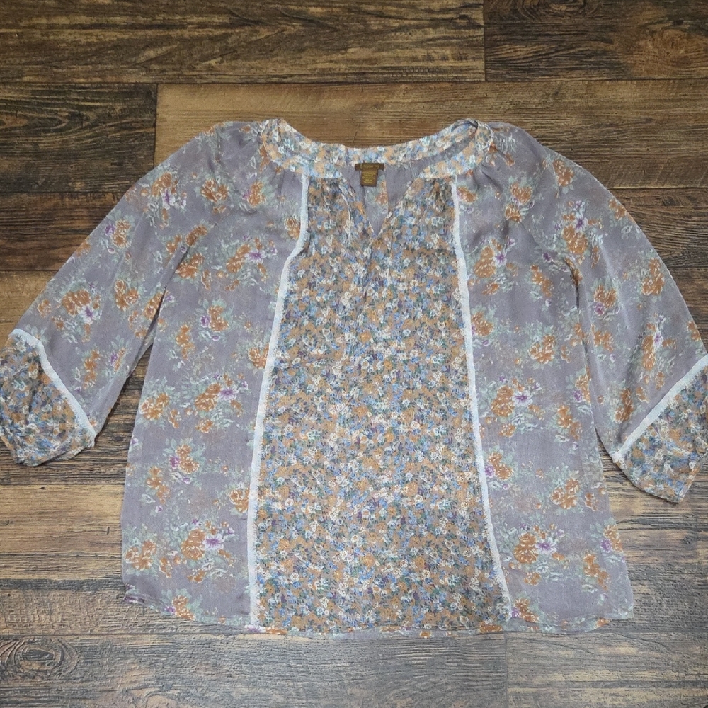 Copper Key Floral Sheer Blouse - Multicolor
